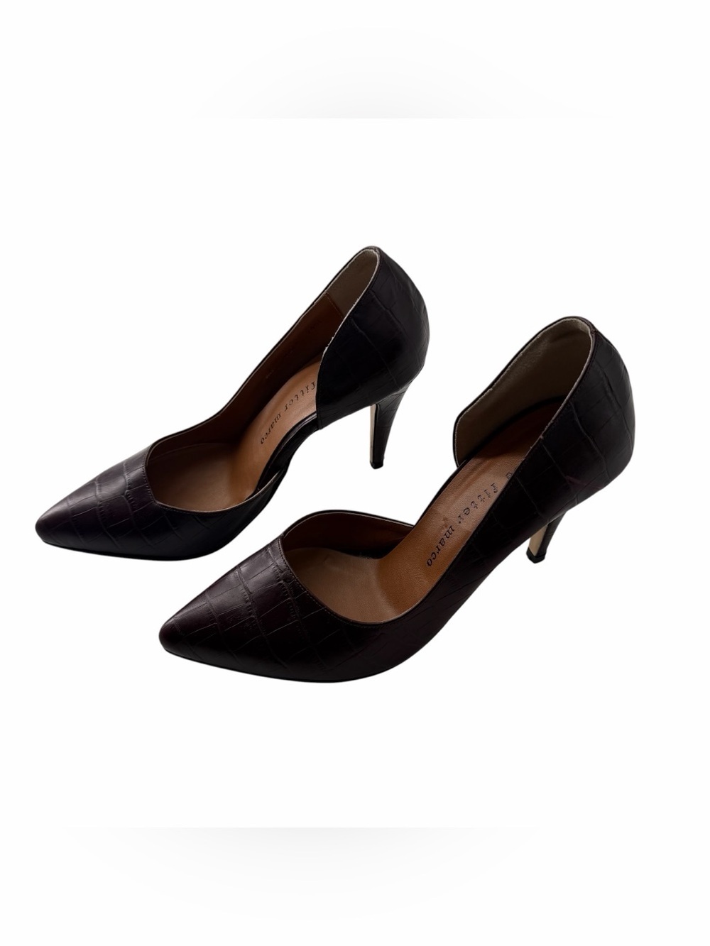 Croc-Textured Burgundy High Heel Feminine Classic 3.5” Pump for Women Size 7.5